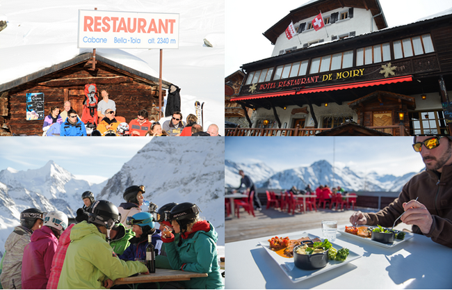 Le Valais accueil ses hôtes dans de nombreux restaurants à la cuisine traditionnelle valaisanne qu'on déguste face aux majestueuses montagnes.@ OT Suisse/Valais/David Raynal