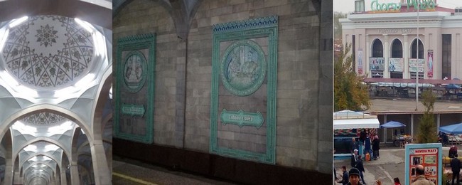 Le métro de Tachkent,La capitale ouzbèke est la seule ville d’Asie centrale dotée d’un métro, dont chaque station est somptueusement décorée selon un thème particulier..  Le marché Tchorsu  Chorsu, qui signifie les « quatre chemins », est le plus grand bazar du centre de Tachkent.@ FS