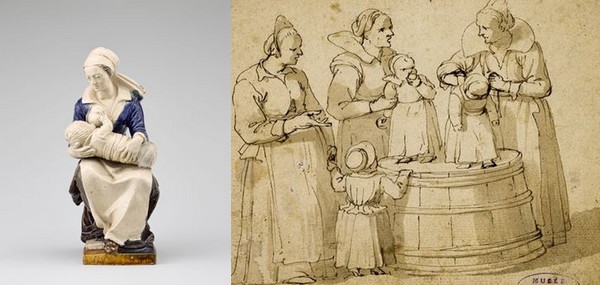 De gauche à droite : La nourrice – Ecouen, musée national de la Renaissance © RMN et Jan Philipsz. van Bouckhorst, Les Nourrices © C. Camus De gauche à droite : La nourrice – Ecouen, musée national de la Renaissance © RMN et Jan Philipsz. van Bouckhorst, Les Nourrices © C. Camus