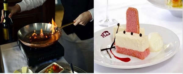 Faux-filet de bœuf au poivre flambé au Cognac. ©Alexandre Marchi et le « champagnisssimo » aux biscuits roses  ©Alexandre Marchi