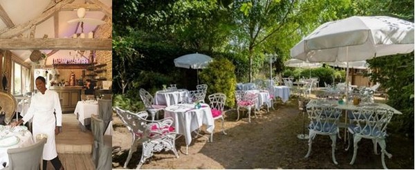 Babette de Rozières dans son restaurant "la Case de Babette" à Maule (78) avant d'accueillir ses clients dans ses jardins somptueux. @ DR et La Fourchette