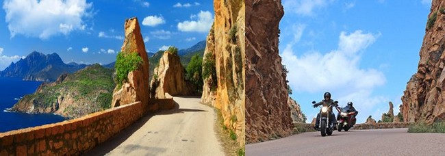 Au fil des cordons sinueux d’asphalte les motards découvrent les merveilleux paysages du Colorado Corse. @ Corsicamore et Corsica hôtels