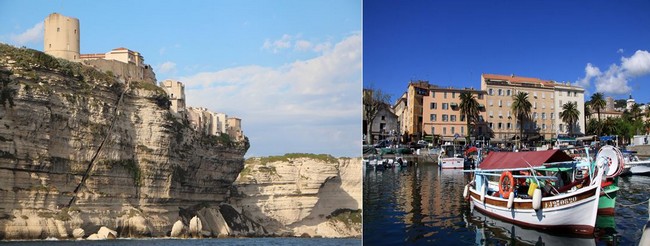 De gauche à droite : la citadelle de Bonifacio @ David Raynal et la cité impériale d'Ajaccio @ATC-S.Alessandri