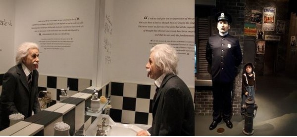 Chaplinsworld  Einstein, habitué du manoir, fait des grimaces dans le miroir. ©Degon  et Musée Chaplin le Studio scène du Kid  ©Degon