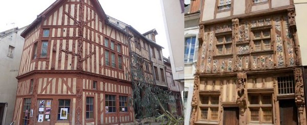 les deux plus belles maisons à pans de bois de la ville de Joigny : celle de l’arbre de Jessé et sa généalogie sculptée du Christ et la Maison dite du Pilori @ C.Gary