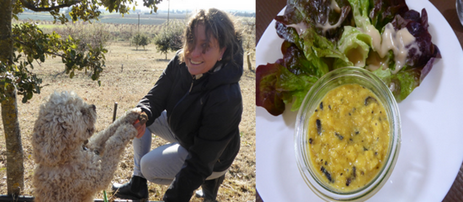 Le cavage de la truffe avec Karine Boissieux et son petit chien complice.@ C.Gary et Oeufs brouillés à la truffe chez Karine et Franck. Les recettes les plus simples sont souvent les meilleures.@ C.Gary