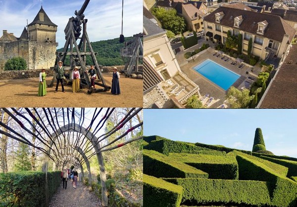 Visite thématique - Bâtisseurs - Château de Castelnaud @ DR . Vue d'ensemble de l' Hôtel Best Western Le Renoir @ Le Renoir ; Balade dans les jardins de Marqueyssac @ C.Gary