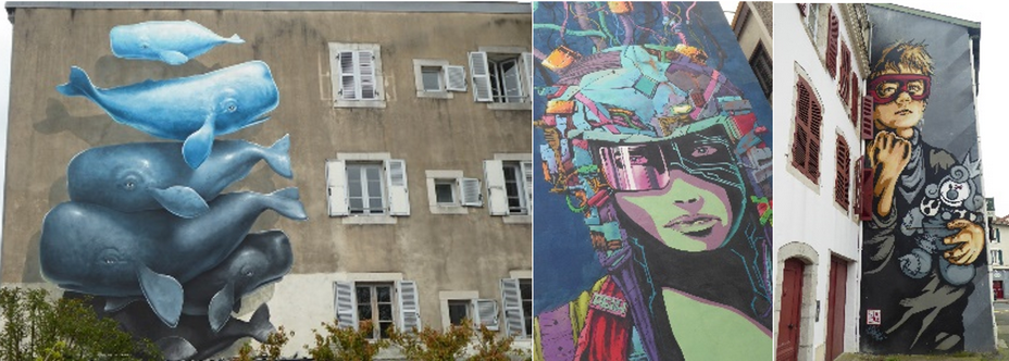 Street art en faveur de la défense de la planète.@ C. Gary;  Street art du Catalan Deih représentant une femme de science-fiction. Elu “le plus populaire au monde“ par la marketplace londonienne Widewalls. C.Gary;  Street Art dans le quartiet Saint Esprit @C. Gary