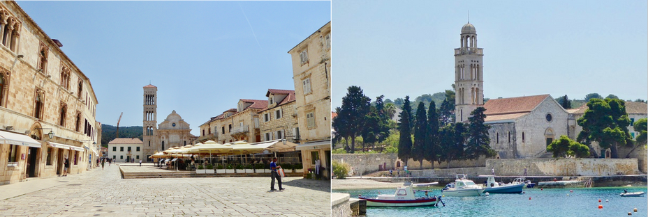 Le port de Hvar @C.Gary  et   Le village de Hvar. Monastère.@ C.Gary