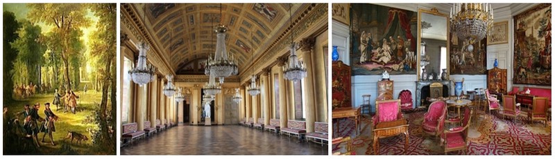 De gauche à droite : La seconde salle de bal réaménagée sur ordre de l'Empereur  Napoléon 1er ainsi que le salon de musique (Crédit photos DR)