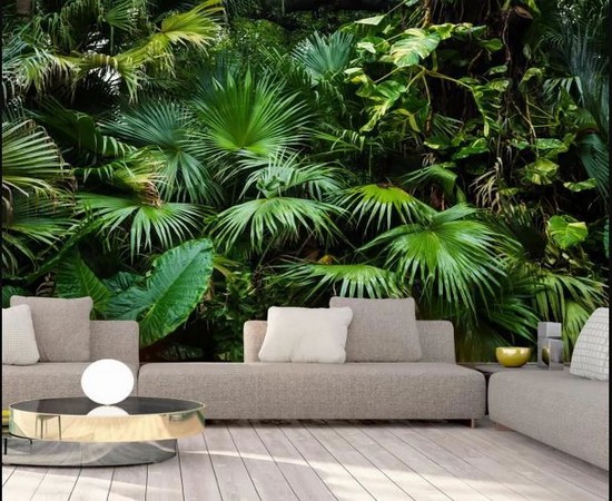 Très tendance depuis quelques années déjà, le papier peint jungle, version minimaliste ou carrément réaliste, s'invite volontiers dans les salons. @ Papier Peint Jungle Très tendance depuis quelques années déjà, le papier peint jungle, version minimaliste ou carrément réaliste, s'invite volontiers dans les salons. @ Papier Peint Jungle