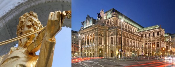 Statue de johann-strauss et Opéra de Vienne. @ Pixabay