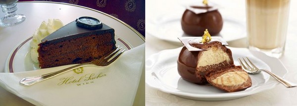 Le Café Sacher  propose de déguster la Sachertorte (gâteau au chocolat) @ DR et l'un des desserts du Café Central @ Le Café Sacher  propose de déguster la Sachertorte (gâteau au chocolat) @ DR et l'un des desserts du Café Central @