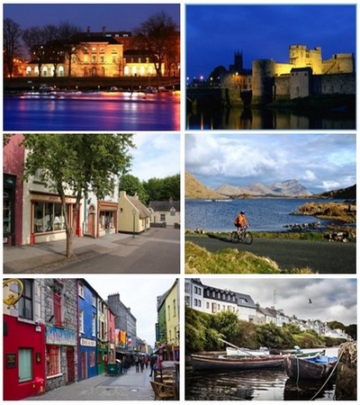 De haut à droite ; 1/Le musée Hunt; 2/ Le King John’s Castle; 3/ Bunratty folk park; 4/ Balade en vélo sur l'île d'Aran; 5/ Les pubs colorés de Galway ; 6/ Le très charmant port de Roundstone (Crédit photos André Degon et DR)