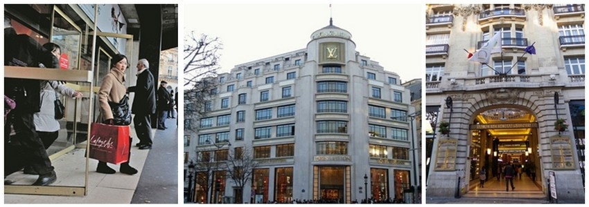 Galeries Lafayettes, Louis Vuitton et les célèbres marques situées dans le passage des Arcades sur les Champs-Elysées,font toujours le bonheur des touristes (Crédit photo DR)