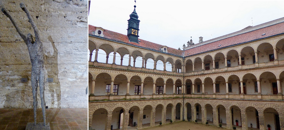 Les œuvres du sculpteur Olbram Zoubek dans les souterrains du château de Litomysl @Catherine Gary ; Cour intérieure Renaissance du château de Litomysl @Catherine Gary