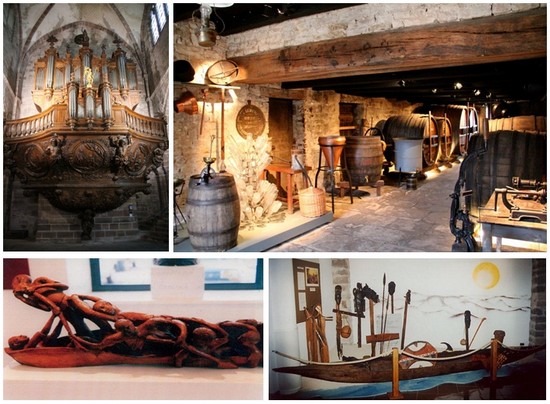 De gauche à droite : Grand orgue de la basilique saint pierre et saint paul à Luxeuil; Ecomusée du pays de la cerise à Fougerolles (Crédit photos André Degon); Sculpture et pirogue à découvrir à  la Maison de la négritude et des droits de l’homme à Champagney (Crédit photo DR)