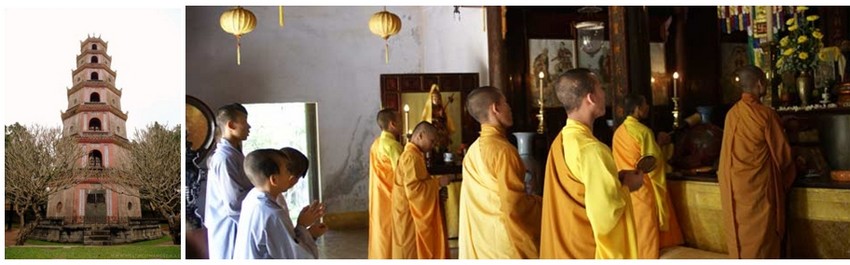 À quelques kilomètres, la pagode Tu Hieu est un centre marquant de la vie monastique.  (Crédit photo Yves Rinauro et 2/  crédit photo visitwonders.com)
