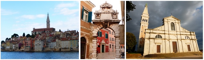 Il faut arriver à Rovinj par la mer pour admirer le village grimpant vers sa cathédrale. Porte d’Or, maisons aux façades rouges ou terre de Sienne, cathédrale Sainte-Euphémie. Crédit photos Catherine Gary)