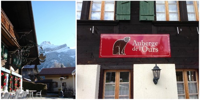 De gauche à droite : Le chalet 18ème  siècle de la fameuse Auberge de la Poste; Face au Musée des Ormonts l'Auberge des Ours (Crédit photos DR)