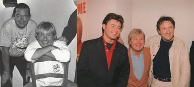 De gauche à droite :  Jean-Pierre était le bassiste attitré de son frère Claude; Un retour en Lorraine aux côtés également de l’animateur de RTL Jean-Luc Bertrand.(Collection personnelle d'Annette Dhôtel épouse de C. Jérôme)