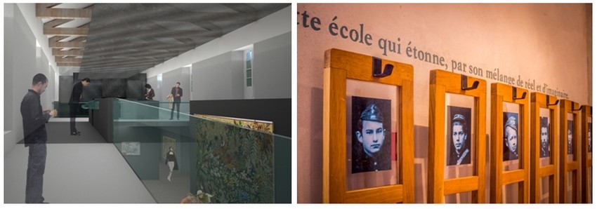De gauche à droite : Intérieur Musée Dom Robert et de la Tapisserie du XXè siècle  dans leTarn.; Portrait des anciens élèves de l'Abbaye-Ecole (Crédit photo PascaleWalter ) De gauche à droite : Intérieur Musée Dom Robert et de la Tapisserie du XXè siècle  dans leTarn.; Portrait des anciens élèves de l'Abbaye-Ecole (Crédit photo PascaleWalter )
