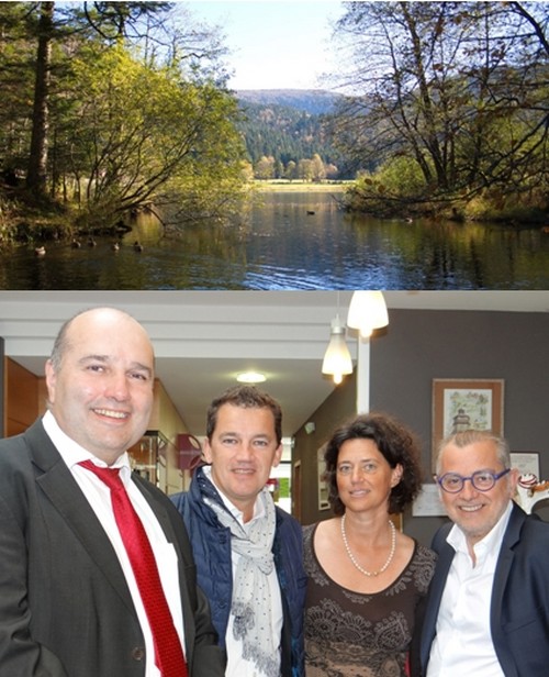 La commission agrément « Vosges Terroir » de mai fut placée sous les auspices de deux chefs de renoms nés dans les Vosges. De gauche à droite : Jacques Hildenbrand (chef à la brasserie nancéienne Excelsior), Éric Gérard (directeur de la brasserie Excelsior), Tatiana Demeester (conseillère agritourisme) et Joseph Viola (chef des bouchons lyonnais Chez Daniel et Denise).  (Photo Bertrand Munier)