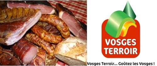 De gauche à droite :  Les viandes fumées sont typiques de la gastronomie vosgienne. (Photo Bertrand Munier); Logo "Vosges Terroir) De gauche à droite :  Les viandes fumées sont typiques de la gastronomie vosgienne. (Photo Bertrand Munier); Logo "Vosges Terroir)