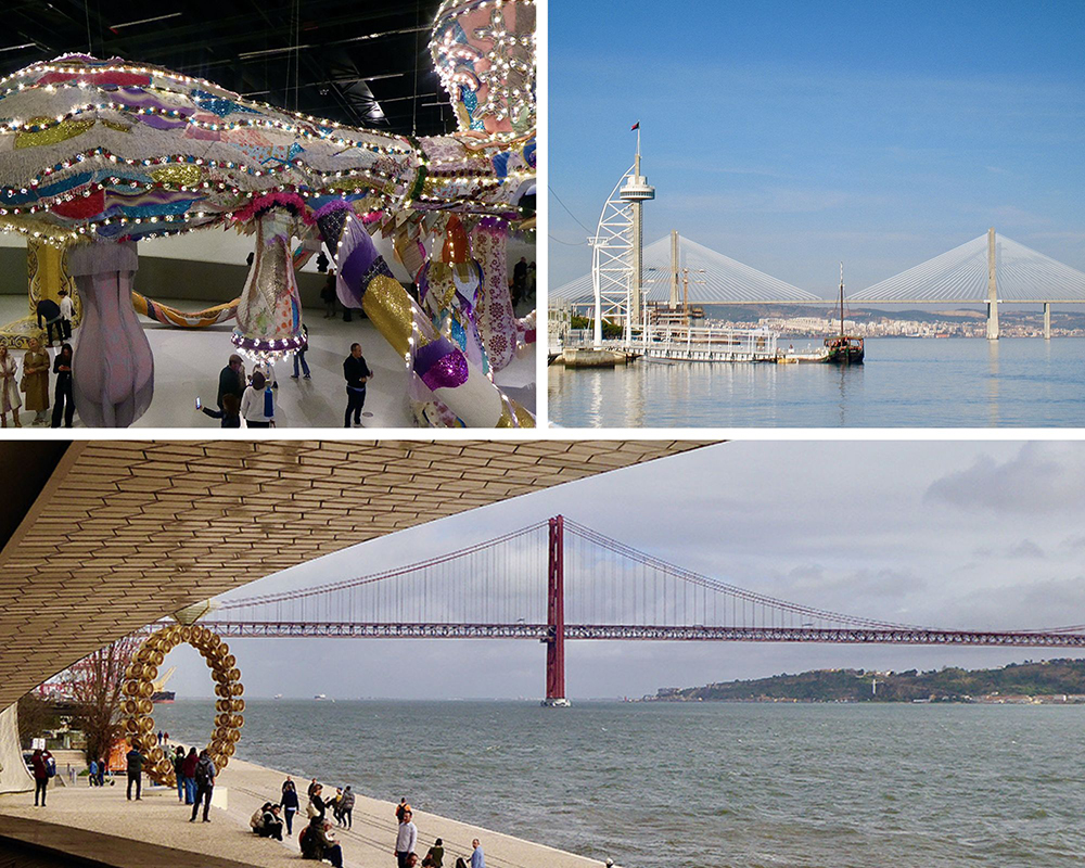 1 MAAT. Exposition Joana Vasconcelos/ 2 Le Pont du 25 Avril à Belem 3/ MAAT. Conçu comme une vague tournée vers le fleuve © Catherine Gary