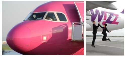 Wizz Air, la compagnie facilement identifiable par ses couleurs rose fuschia, pourpre et blanc. (Crédit photos DR) Wizz Air, la compagnie facilement identifiable par ses couleurs rose fuschia, pourpre et blanc. (Crédit photos DR)