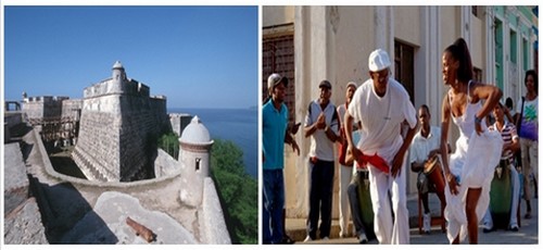 1/  Castillo del Morro de San Pedro de la Roca (Unesco)  © DR ;  Les danseurs dansent aux rythmes de la salsa et du cha..cha...cha. Une tradition à Cuba © DR