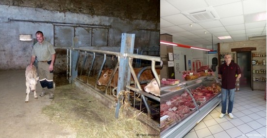 1/ à proximité de Rieupeyroux chez Pierre et Marie-Pierre Cabrit éleveurs de veaux de l'Aveyron et du Ségala.  2/  Didier Ortalo à Villeneuve d’Aveyron qui a partagé avec Pierre Cabrit la Médaille d’Or du Concours général agricole de Paris 2015, catégorie Veau label rouge.  (© Yann Menguy)