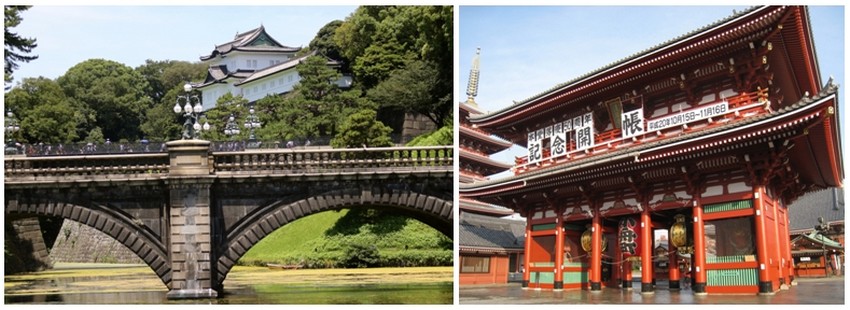 La capitale nippone est vivante et pleine de modernité mais il reste encore quelques hauts lieux appartenant au passé notamment à gauche le palais impérial et à droite le temple Sensoji. (Crédit photos Mathis Cros)