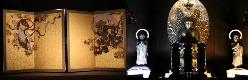 1/ le temple Kennin-ji avec son paravent doré à l’or et ses nombreux objets et peintures sacrés.  © Mathis Cros