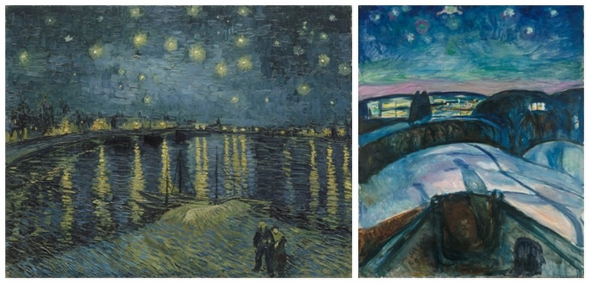 ©“Nuit étoilée sur le Rhône“ de Van  Gogh, 1888. Musée d’Orsay - “Nuit étoilée“ de  Edvard Munch, 1922. Musée Munch, Oslo ©“Nuit étoilée sur le Rhône“ de Van  Gogh, 1888. Musée d’Orsay - “Nuit étoilée“ de  Edvard Munch, 1922. Musée Munch, Oslo