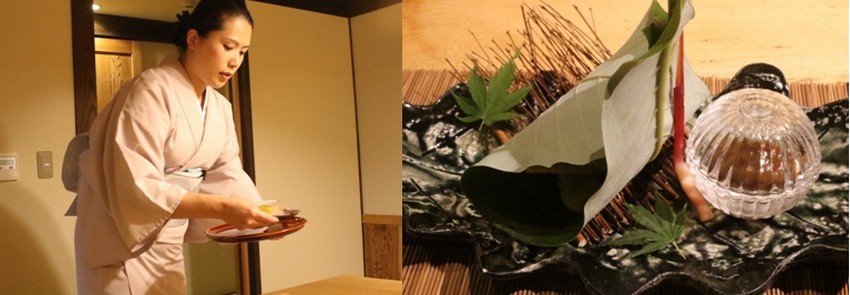 Habillées en élégant yukata, les hôtesses servent les repas ,des plats typiques à base de produits locaux,dans les salons particuliers.  © Mathis Cros.