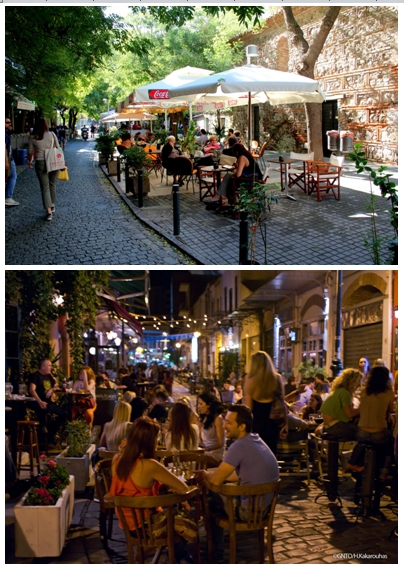 Thessalonique est une ville qui possède de paisibles cafés où il fait bon se détendre, mais cette ville, également universitaire, ouvre ses bars à une heure avancée de la nuit..  © André Degon