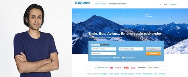 De gauche à droite : Naren Shaam, est le président-directeur général, créateur et fondateur du site © GoEuro ; 2/ Home page du site "GoEuro" © DR De gauche à droite : Naren Shaam, est le président-directeur général, créateur et fondateur du site © GoEuro ; 2/ Home page du site "GoEuro" © DR