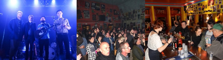 Le groupe de country-folk Dalton Telegramme, composé de quatre musiciens francophones originaires de Liège en Belgique, fut lauréat du festival Génération Réservoir 2016. Pour l’occasion, il succéda dans ce palmarès à la chanteuses Zaz. Il se produisait ce dernier dimanche de Pâques « Chez Narcisse ». ©Bertrand Munier; Ambiance garantie « Chez Narcisse ». ©Bertrand Munier ;Le bar, qui est ouvert toute l’année du vendredi au dimanche, est une institution au Val d’Ajol. ©Bertrand Munier