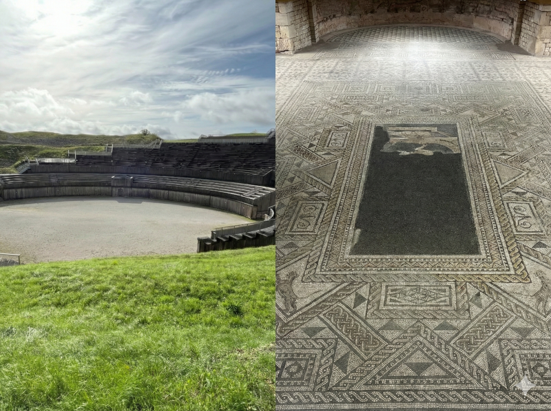 A Grand, subsistent un amphithéâtre de 2000 ans et une mosaïque de 232 m2, sol d’une basilique antique.