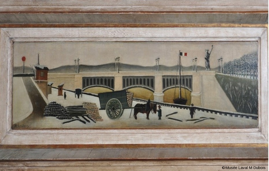 Troisième oeuvre du "Douanier Rousseau" acquise par le musée de Laval  : Le Pont de Grenelle ( Henri Rousseau Coll. Musée d'Art Naïf et des Arts Singuliers, © Ville de Laval - Marine Dubois)